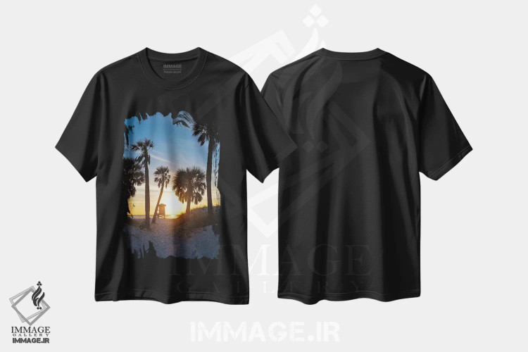تیشرت مشکی طرح دار غروب فلوریدا، ساحل کلیر واتر، فلوریدا، مدیوم اثر جورج اوزه | immage.ir