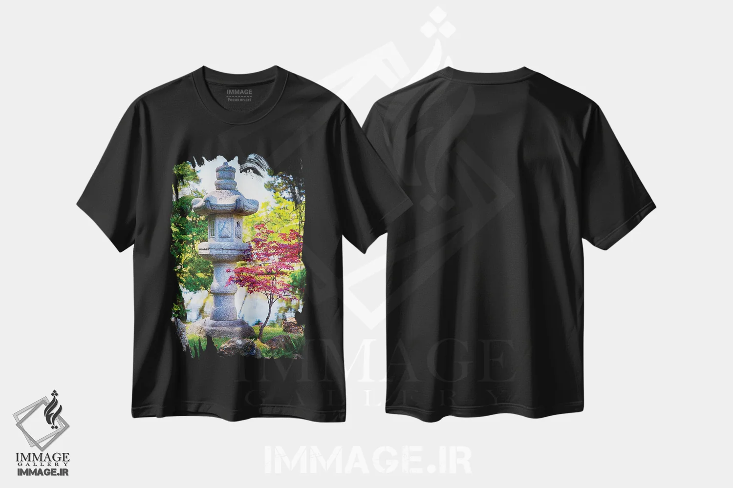 تیشرت مشکی طرح دار فانوس ژاپنی در باغ، مدیوم اثر جورج اوزه | فروشگاه ایماژ