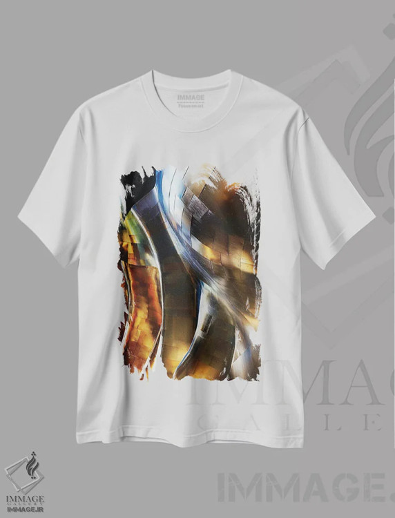 تیشرت سفید طرح دار اشکال فلزی سیال، مدیوم اثر جورج اوزه | فروشگاه ایماژ