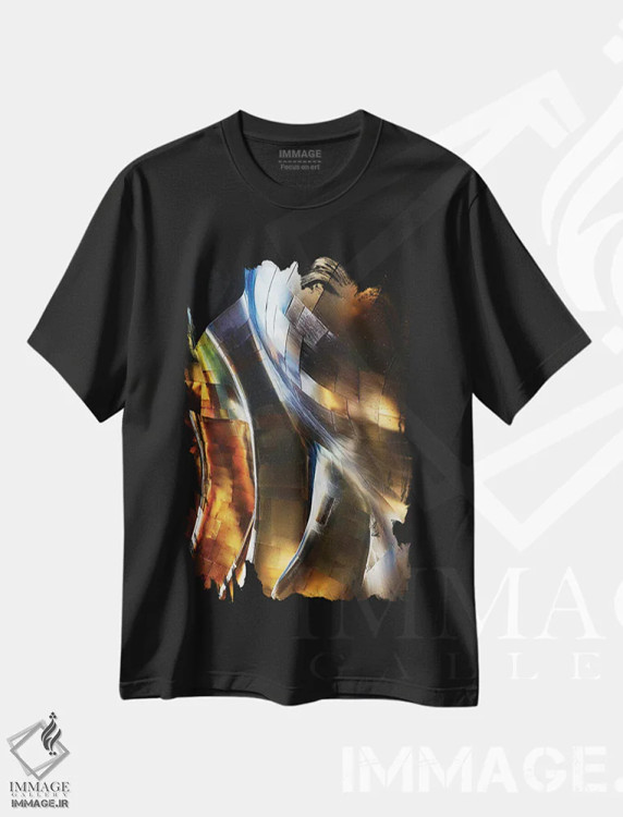 تیشرت مشکی طرح دار اشکال فلزی سیال، مدیوم اثر جورج اوزه | immage.ir