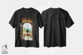 تیشرت مشکی طرح دار نمای باغ از درب ویلا، دریاچه گاردا، ایتالیا، مدیوم اثر جورج اوزه | فروشگاه ایماژ