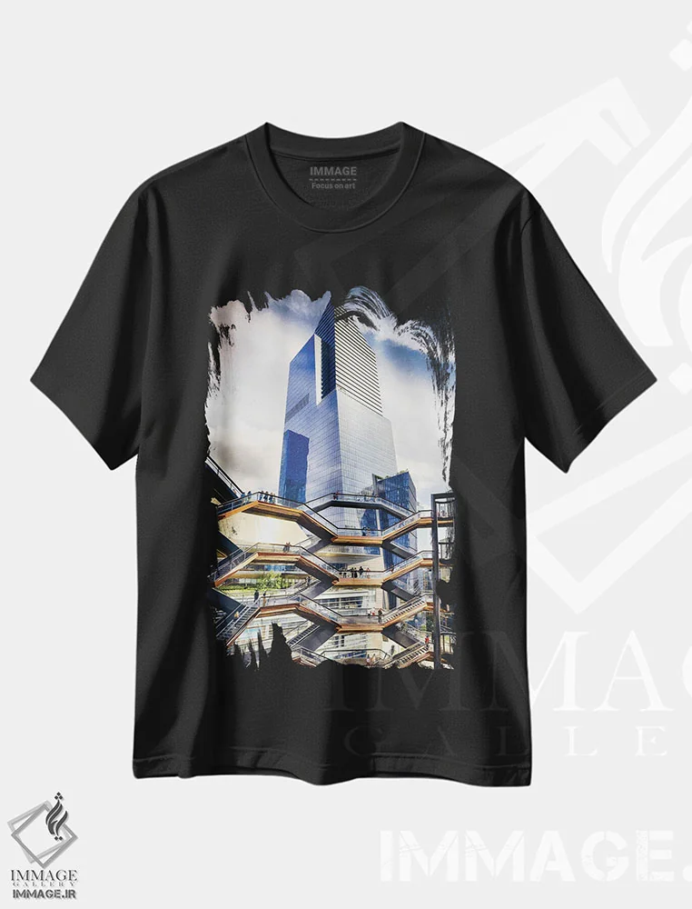 تیشرت مشکی طرح دار هادسون یارد با وسل، منهتن، نیویورک، مدیوم اثر جورج اوزه | فروشگاه ایماژ
