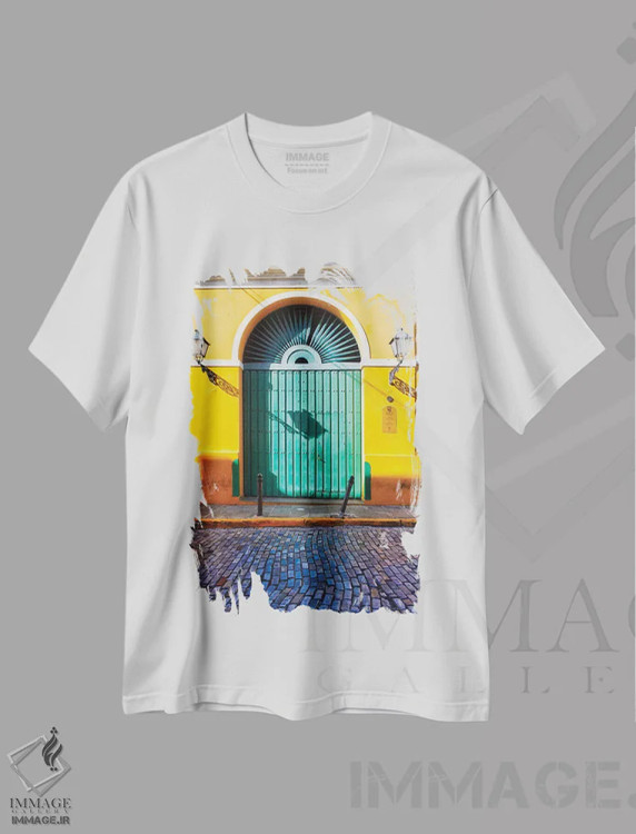 تیشرت سفید طرح دار درِ موزه سان خوآن، پورتوریکو، مدیوم اثر جورج اوزه | فروشگاه ایماژ