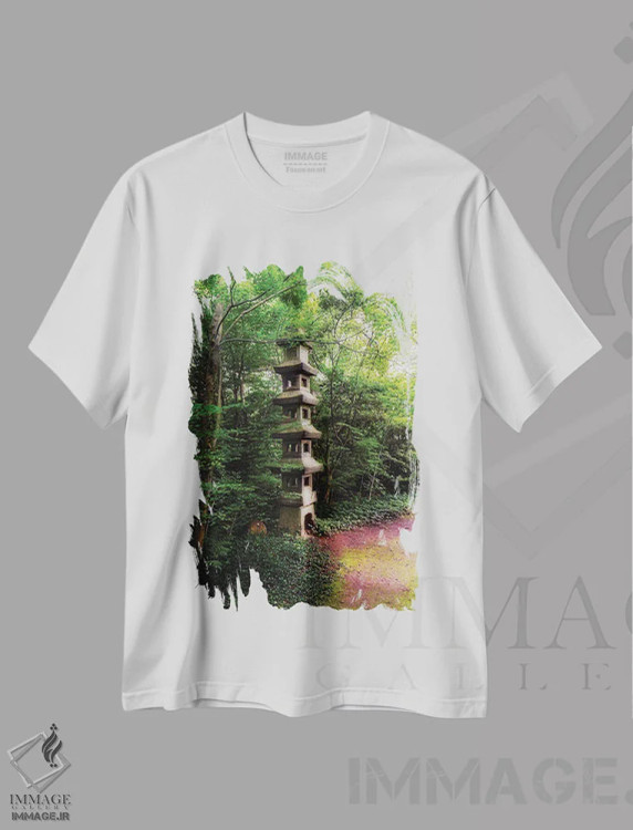 تیشرت سفید طرح دار مسیر باغ برای مراقبه، تزئینی اثر جورج اوزه | فروشگاه ایماژ