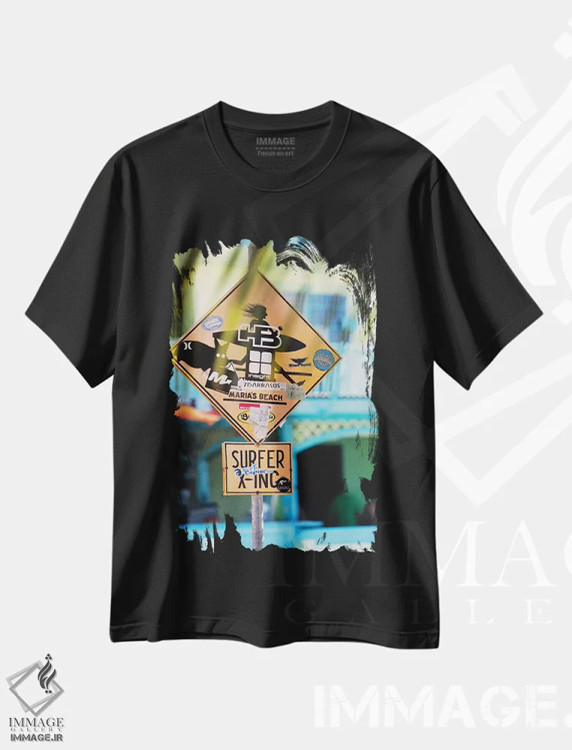 تیشرت مشکی طرح دار تابلوی سرگرم کننده در رینکون، پورتوریکو، مدیوم اثر جورج اوزه | فروشگاه ایماژ