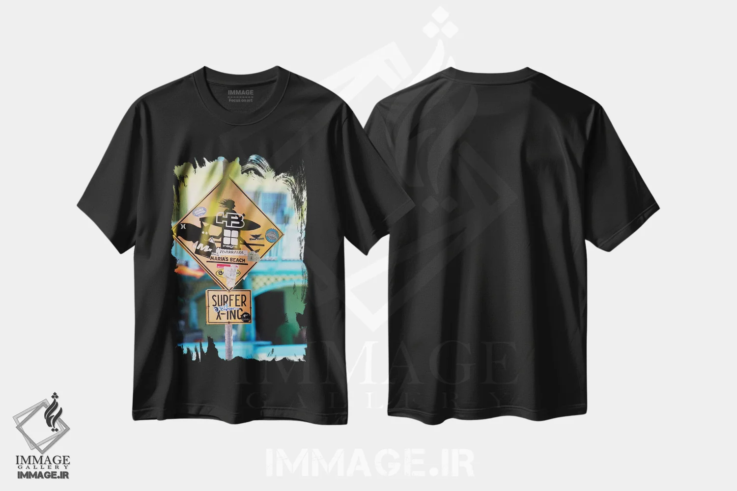 تیشرت مشکی طرح دار تابلوی سرگرم کننده در رینکون، پورتوریکو، مدیوم اثر جورج اوزه | فروشگاه ایماژ