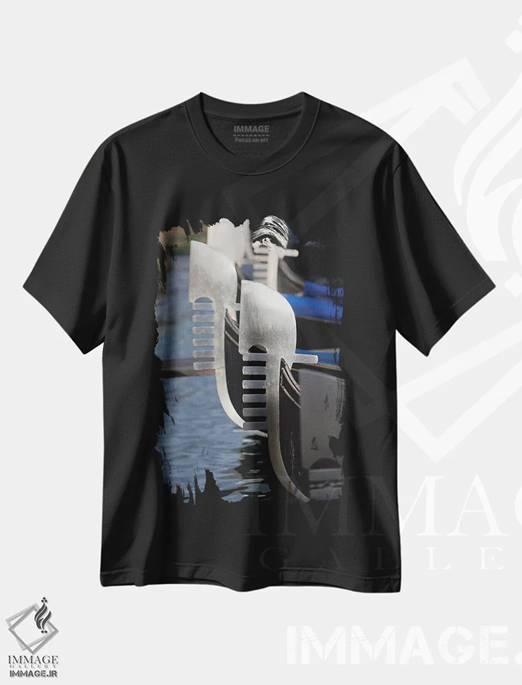 تیشرت مشکی طرح دار پیش قوس گوندولاها، ونیز، ایتالیا، مدیوم اثر جورج اوزه | immage.ir