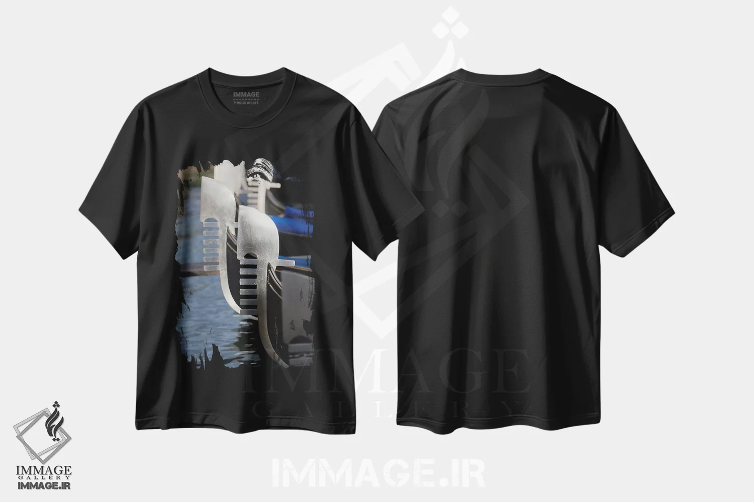 تیشرت مشکی طرح دار پیش قوس گوندولاها، ونیز، ایتالیا، مدیوم اثر جورج اوزه | immage.ir