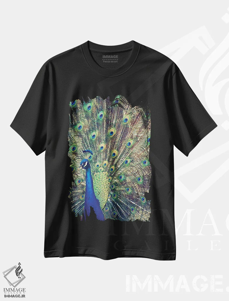 تیشرت مشکی طرح دار آبی سلطنتی ۱، تزئینی اثر گیل پک | فروشگاه ایماژ