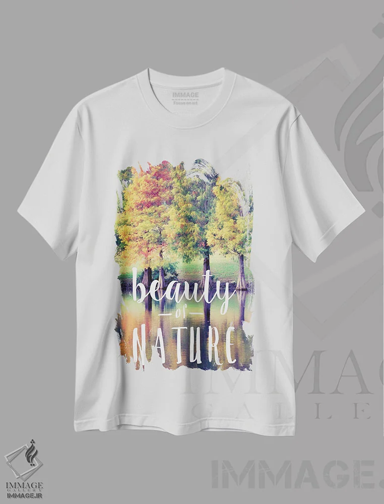 تیشرت سفید طرح دار زیبایی طبیعت، تایپوگرافی اثر گیل پک | فروشگاه ایماژ