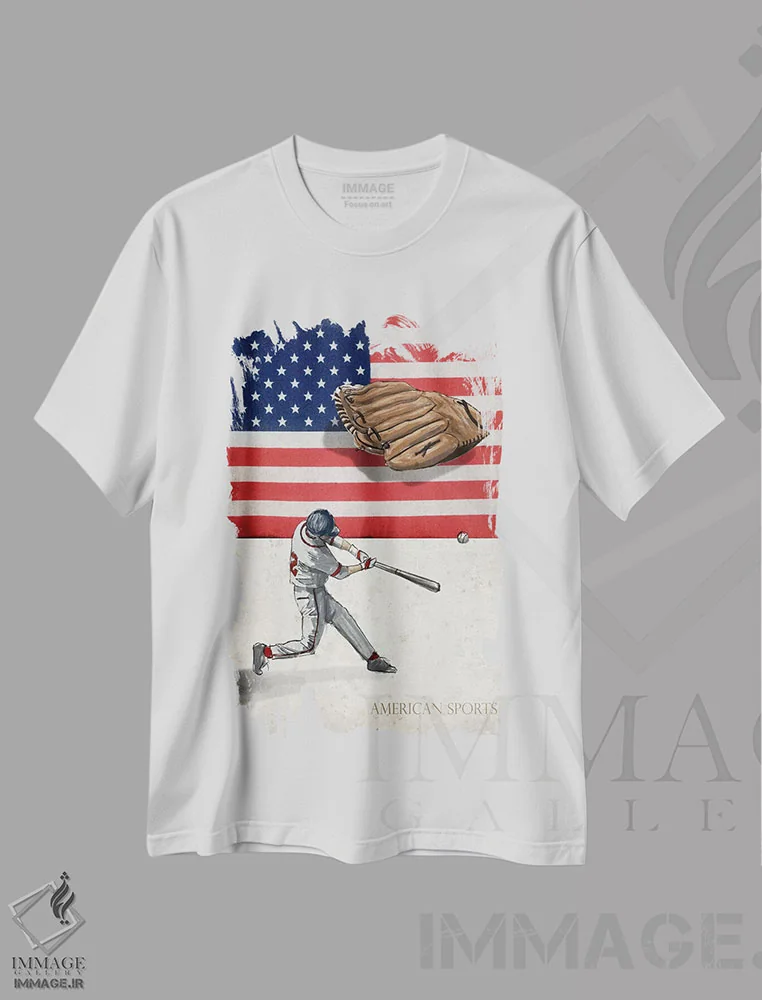تیشرت سفید طرح دار ورزش های آمریکایی: بیسبال I، دکور آمریکایی اثر گراف اینک | immage.ir