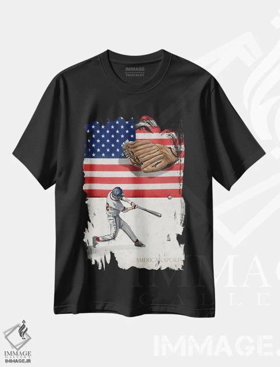 تیشرت مشکی طرح دار ورزش های آمریکایی: بیسبال I، دکور آمریکایی اثر گراف اینک | فروشگاه ایماژ