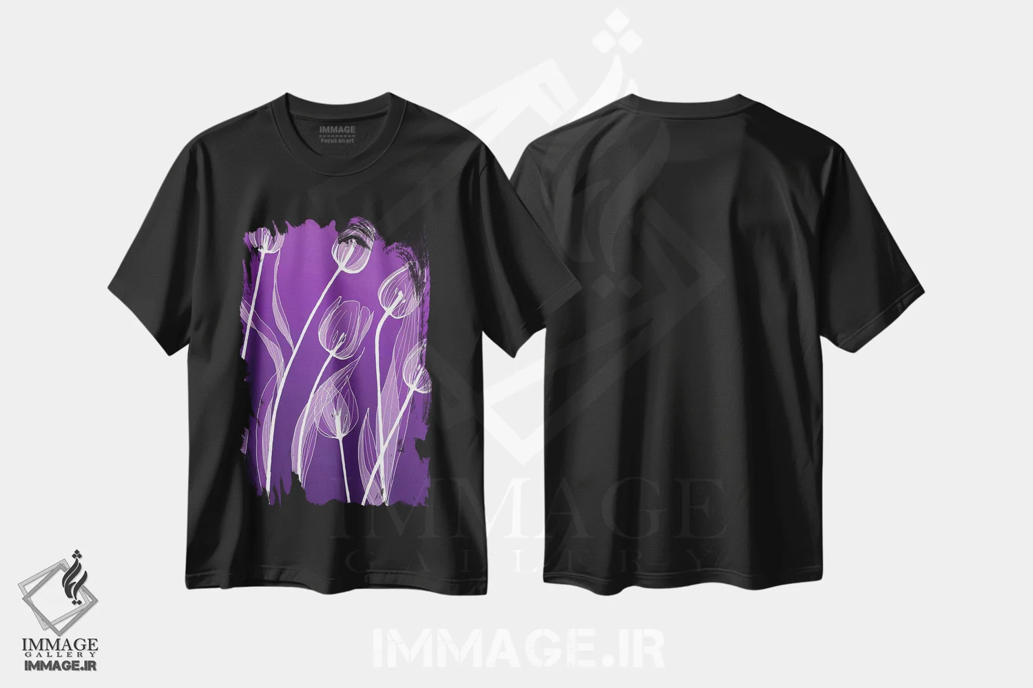 تیشرت مشکی طرح دار گل های اشعه ایکس I، تزئینی اثر گراف اینک | فروشگاه ایماژ