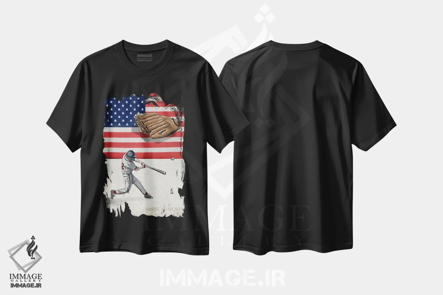 تیشرت مشکی طرح دار ورزش های آمریکایی: بیسبال I، دکور آمریکایی اثر گراف اینک | فروشگاه ایماژ