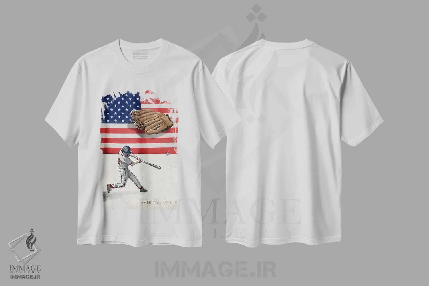 تیشرت سفید طرح دار ورزش های آمریکایی: بیسبال I، دکور آمریکایی اثر گراف اینک | immage.ir