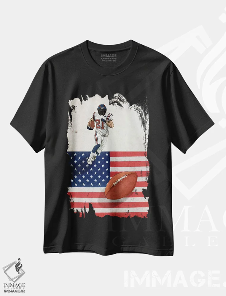 تیشرت مشکی طرح دار ورزش های آمریکایی: فوتبال آمریکایی I، دکور آمریکایی اثر گراف اینک | فروشگاه ایماژ