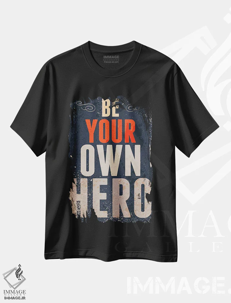 تیشرت مشکی طرح دار قهرمان خودت باش، تایپوگرافی اثر گراف اینک | immage.ir