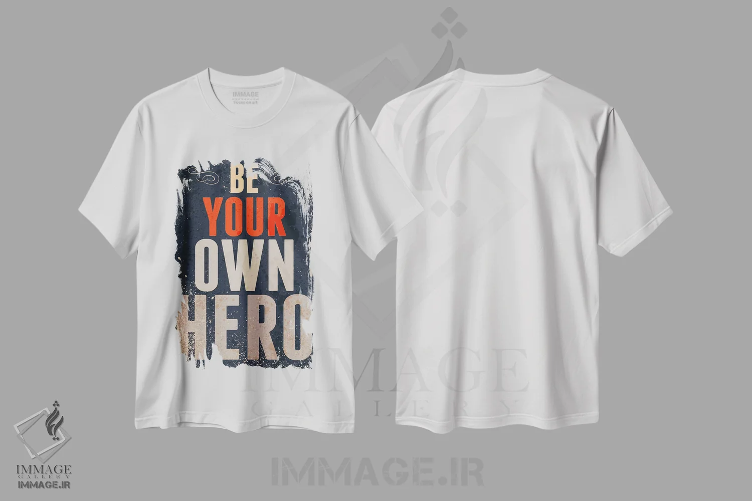 تیشرت سفید طرح دار قهرمان خودت باش، تایپوگرافی اثر گراف اینک | فروشگاه ایماژ