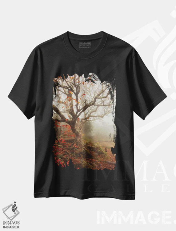 تیشرت مشکی طرح دار درخت فصل ها، مدیوم اثر کری ان گریپو-پایک | فروشگاه ایماژ