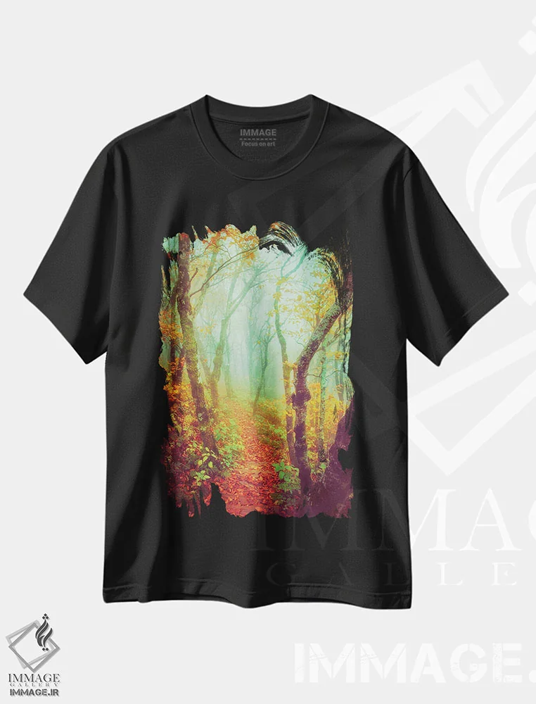 تیشرت مشکی طرح دار مسیر افسانه ای در پاییز، مدیوم اثر کری ان گریپو-پایک | immage.ir