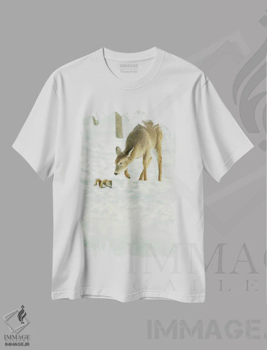 تیشرت سفید طرح دار سنجاب و گوزن زمستانی، مدیوم اثر کری ان گریپو-پایک | فروشگاه ایماژ