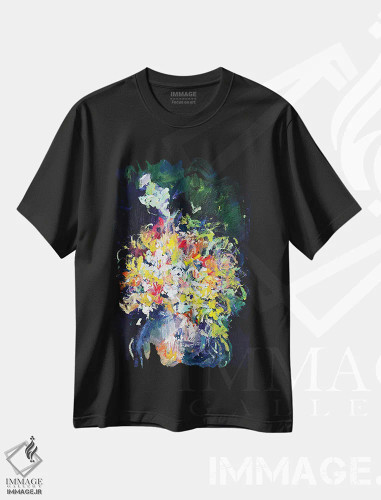 تیشرت مشکی طرح دار برایت گل آرزو دارم IV، آبستره اثر گِزیـن پوستما | فروشگاه ایماژ