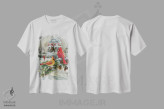 تیشرت سفید طرح دار پرندگان کاردینال و خانه، دکور تعطیلات اثر گرگ جوردانو | immage.ir