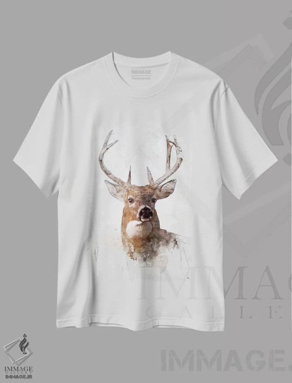 تیشرت سفید طرح دار آهوی دم سفید، دکور کلبه و لژ اثر راب فرانسیس | فروشگاه ایماژ