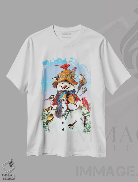 تیشرت سفید طرح دار آدم برفی، دکور تعطیلات اثر گرگ جوردانو | فروشگاه ایماژ