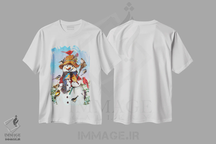 تیشرت سفید طرح دار آدم برفی، دکور تعطیلات اثر گرگ جوردانو | فروشگاه ایماژ