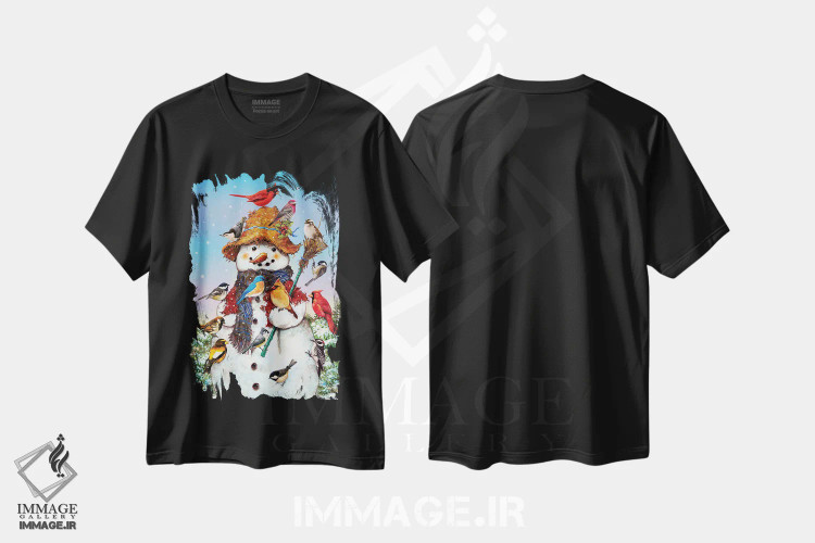 تیشرت مشکی طرح دار آدم برفی، دکور تعطیلات اثر گرگ جوردانو | immage.ir