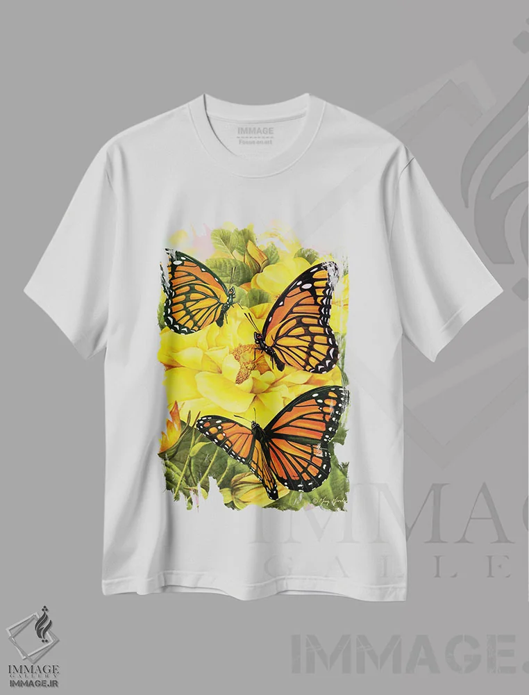 تیشرت سفید طرح دار پروانه های شهریار، مدیوم اثر گرگ جوردانو | فروشگاه ایماژ