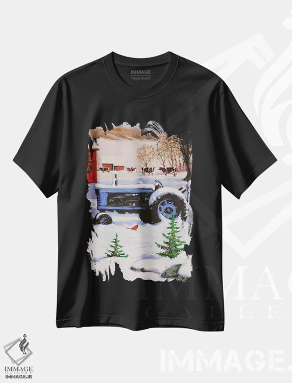 تیشرت مشکی طرح دار تراکتور و انبار زمستانی، هنر دیجیتال اثر جی. چارلز | فروشگاه ایماژ