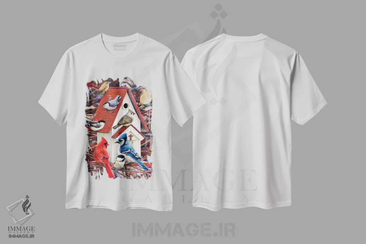 تیشرت سفید طرح دار خانه پرندهٔ کلیسا، تزئینی اثر گرگ جوردانو | فروشگاه ایماژ