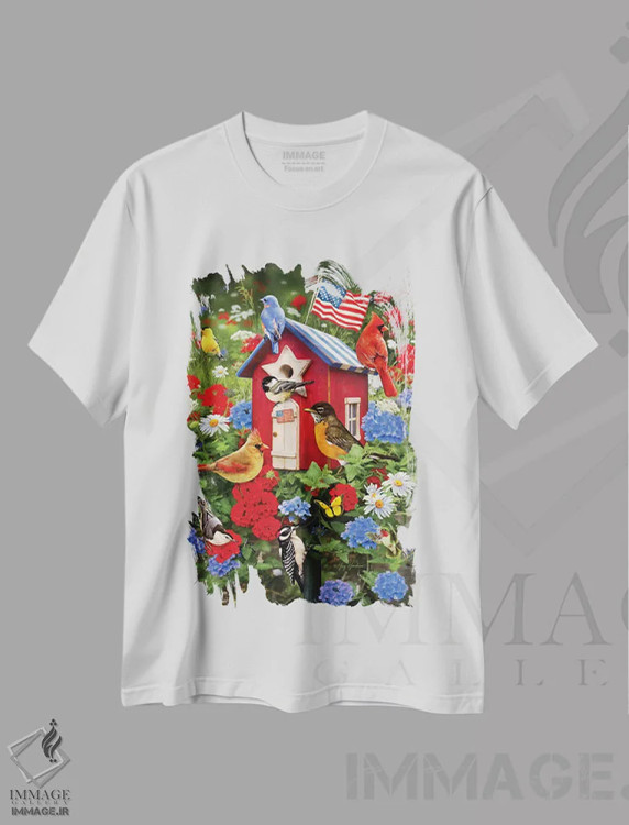 تیشرت سفید طرح دار خانه پرندهٔ وطن پرستانه، تزئینی اثر گرگ جوردانو | immage.ir