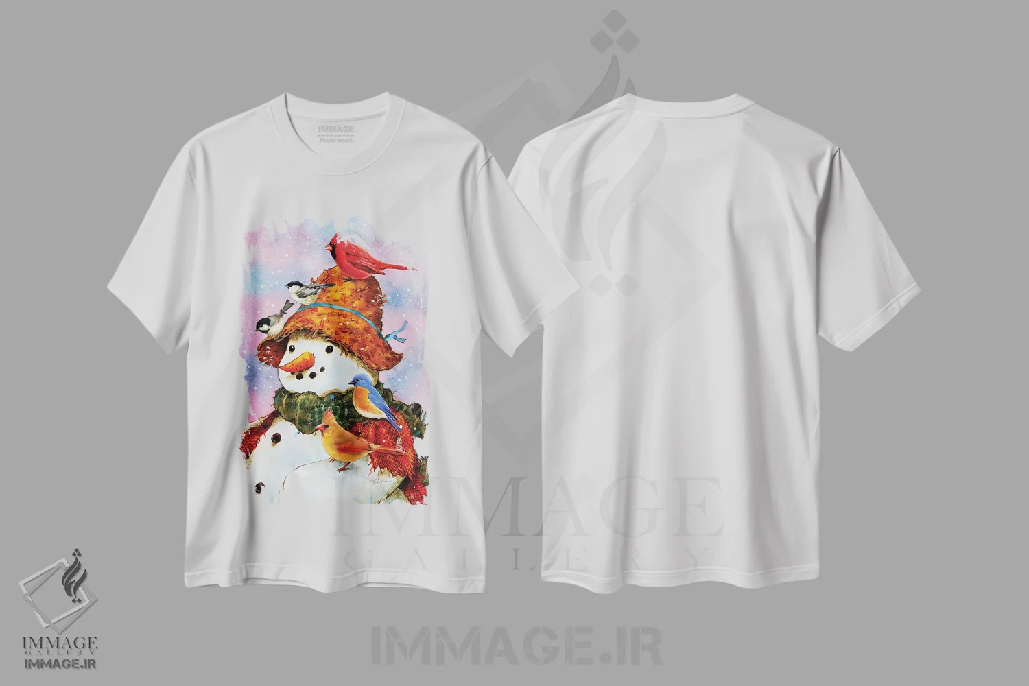 تیشرت سفید طرح دار آدم برفی جنگل شمالی، دکور تعطیلات اثر گرگ جوردانو | immage.ir
