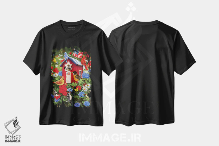 تیشرت مشکی طرح دار خانه پرندهٔ وطن پرستانه، تزئینی اثر گرگ جوردانو | فروشگاه ایماژ