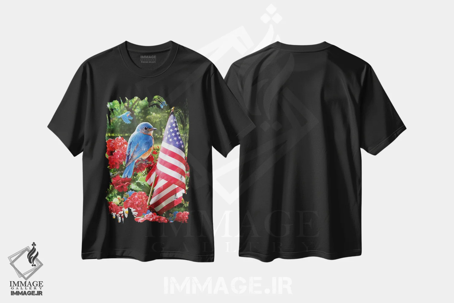 تیشرت مشکی طرح دار مرغ آبی وطن پرستانه، تزئینی اثر گرگ جوردانو | immage.ir