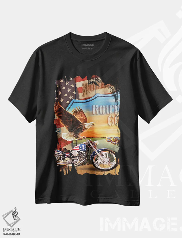 تیشرت مشکی طرح دار عقاب وطن پرستانه، تزئینی اثر گرگ جوردانو | فروشگاه ایماژ