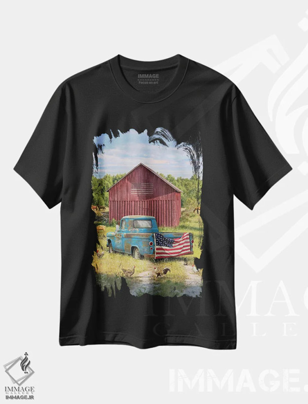 تیشرت مشکی طرح دار مزرعه تابستانی، دکور روستایی اثر گرگ جوردانو | فروشگاه ایماژ