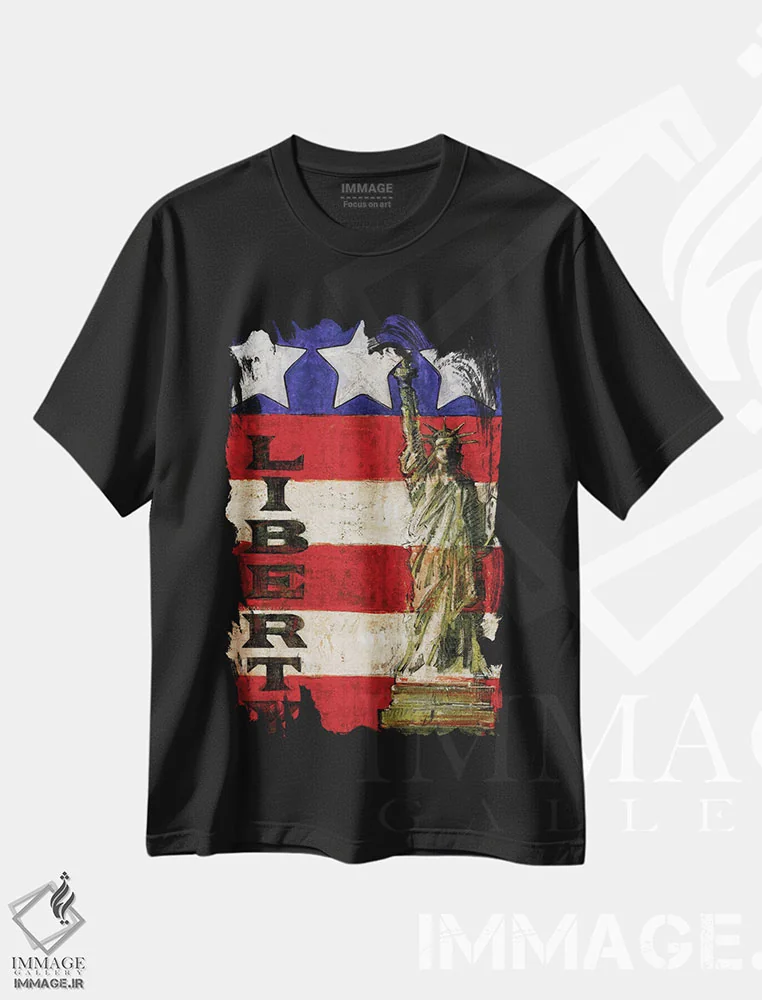 تیشرت مشکی طرح دار نوارهای نماد آزادی، دکور آمریکایی اثر جی. چارلز | immage.ir