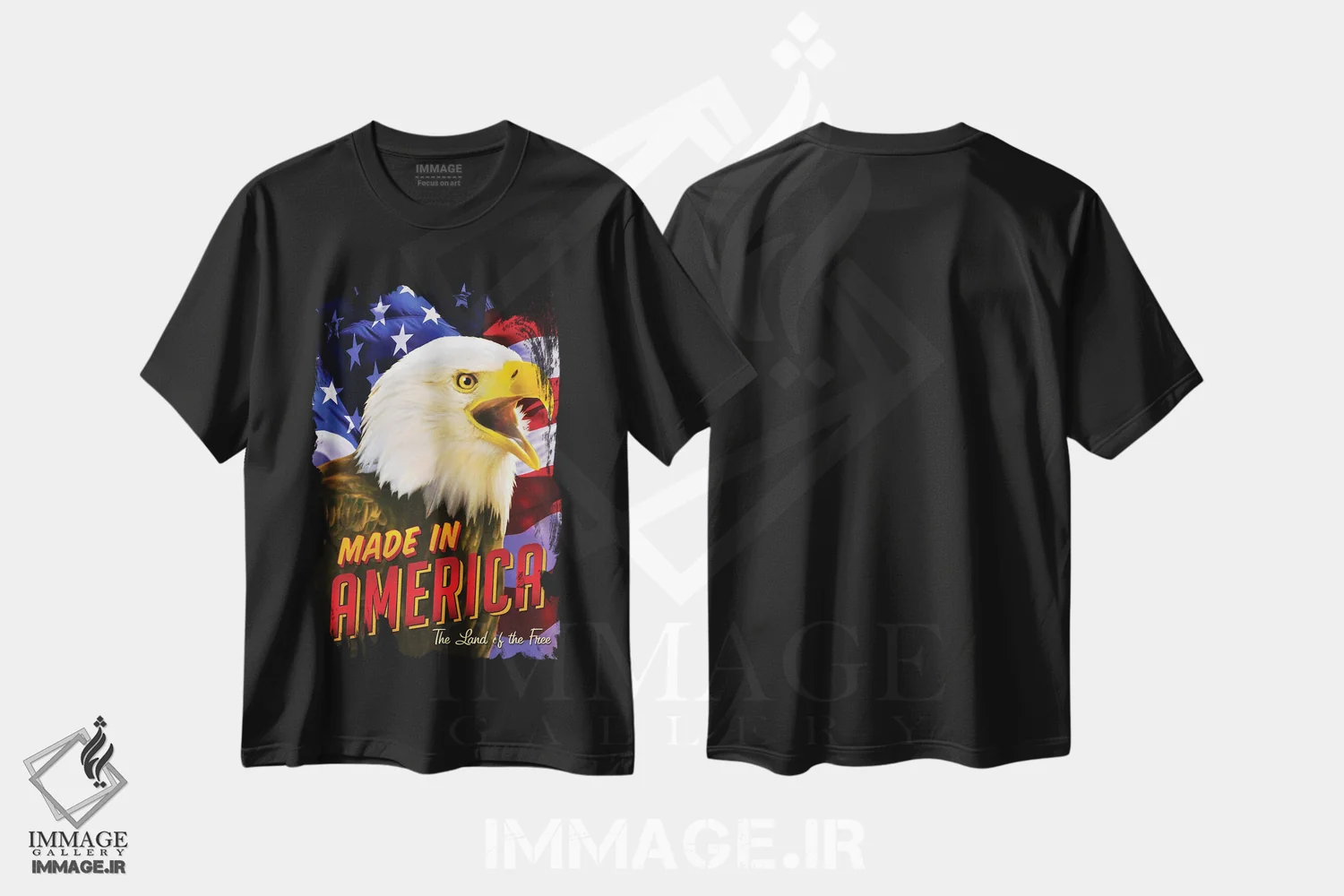 تیشرت مشکی طرح دار عقاب و پرچم، دکور روستایی اثر گرگ جوردانو | فروشگاه ایماژ