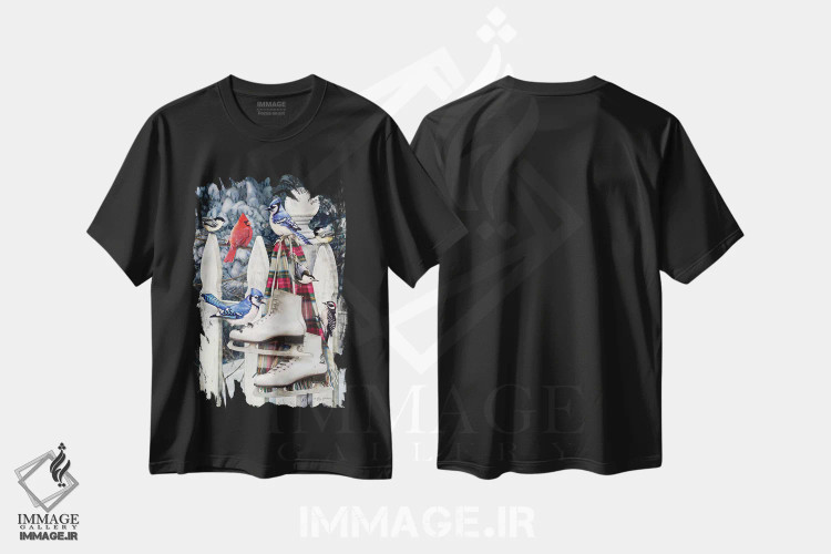 تیشرت مشکی طرح دار پرندگان روی حصار با کفش اسکیت، تزئینی اثر گرگ جوردانو | immage.ir