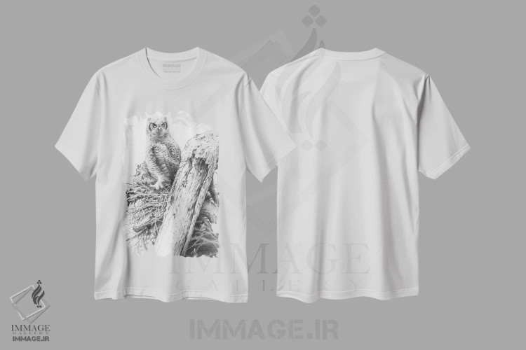 تیشرت سفید طرح دار جغد شاخدار بزرگ جوان، مدیوم اثر گرگ جوردانو | فروشگاه ایماژ