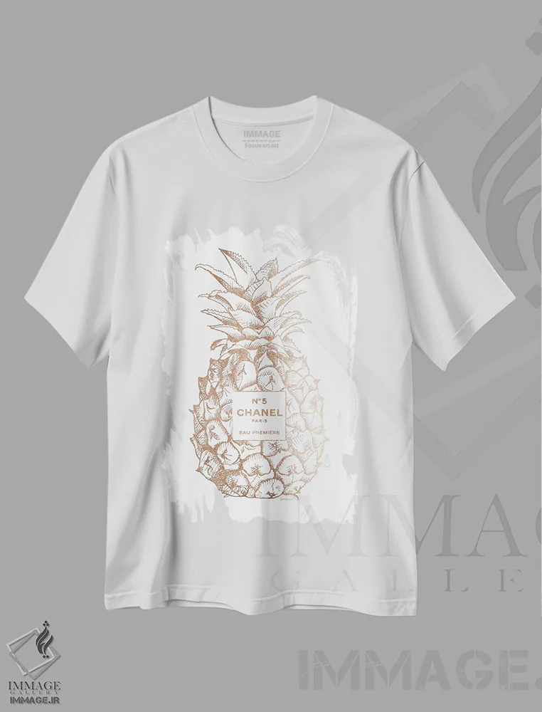 تیشرت سفید طرح دار آناناس فشن طلایی، تزئینی اثر آماندا گرینوود | فروشگاه ایماژ