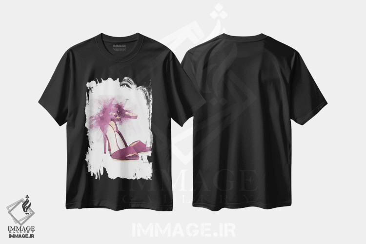 تیشرت مشکی طرح دار کفش فشن با توری بنفش کم رنگ، تزئینی اثر آماندا گرینوود | immage.ir