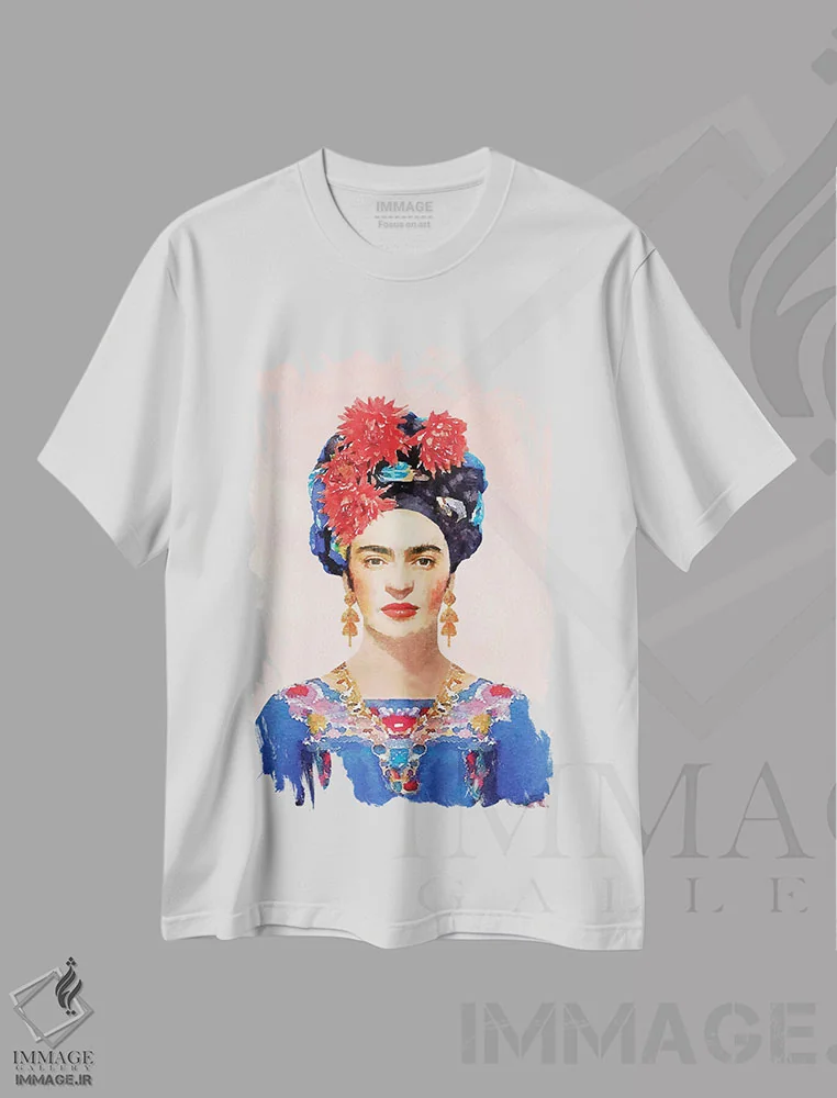 تیشرت سفید طرح دار فریدا سرمه ای، تزئینی اثر آماندا گرینوود | immage.ir