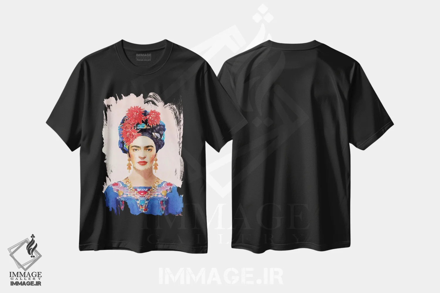 تیشرت مشکی طرح دار فریدا سرمه ای، تزئینی اثر آماندا گرینوود | فروشگاه ایماژ