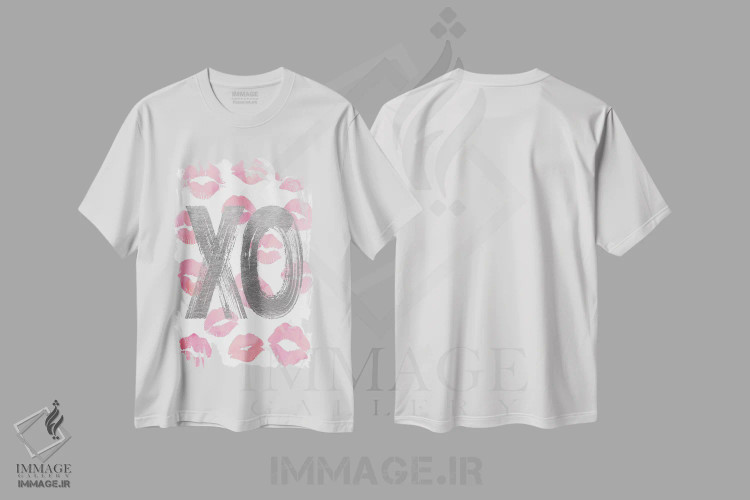 تیشرت سفید طرح دار عشق OX نقره ای صورتی، تزئینی اثر آماندا گرینوود | immage.ir