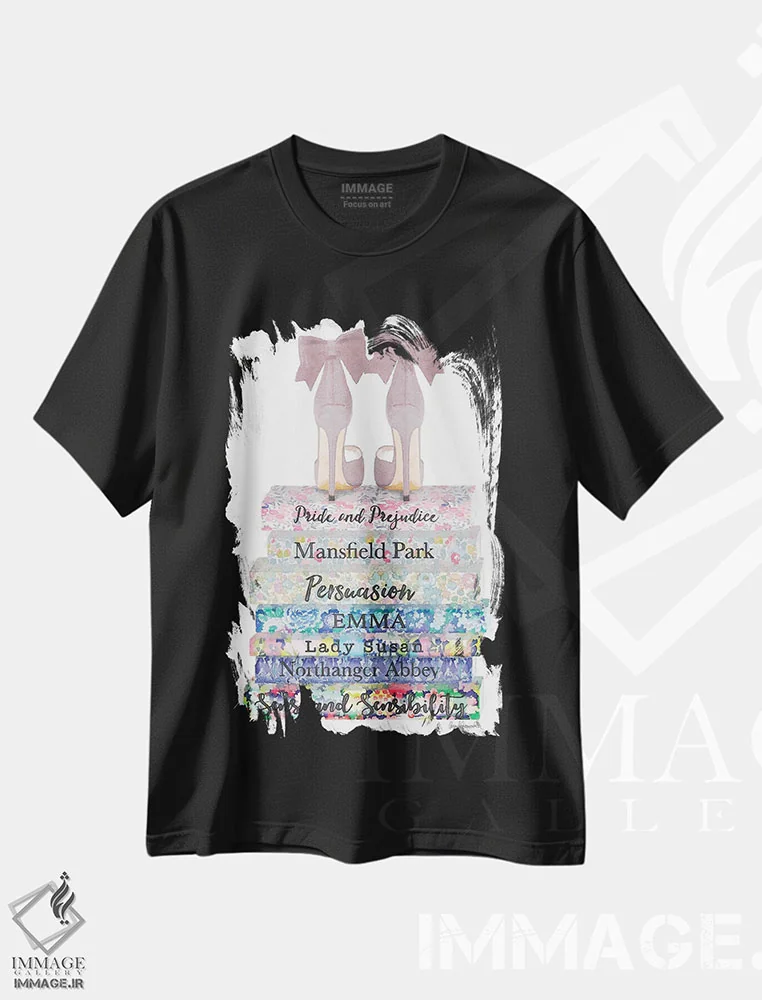 تیشرت مشکی طرح دار کتاب های گلدار آستین با کفش، دکور معاصر اثر آماندا گرینوود | immage.ir